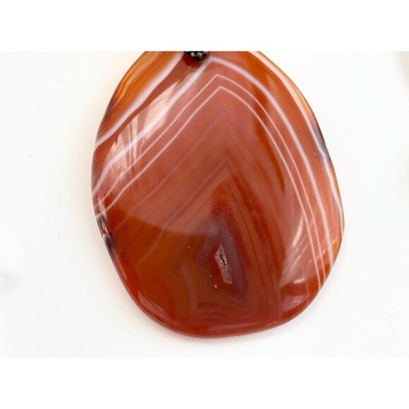 Carnelian Agate Smooth Stone Oval Shaped Large Silver Toned Vintage Pendant - Picture 2 of 12